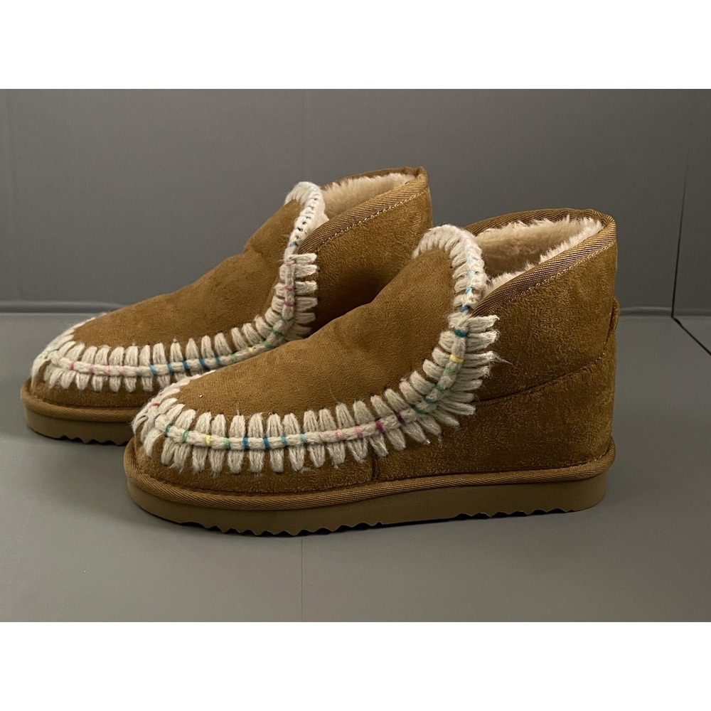 Wild Pair Jolenef Slippers Shoes Womens Size 6 Chestnut Suede Faux Fur Bootie - Picture 4 of 9